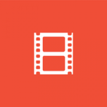 Logo Archive : bobine de film blanche sur fond orange