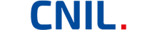Logogo de la CNIL : lettres stylisées bleu marine et point rouge sur fond blanc