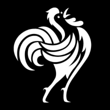 Coq stylisé blanc sur fond noir